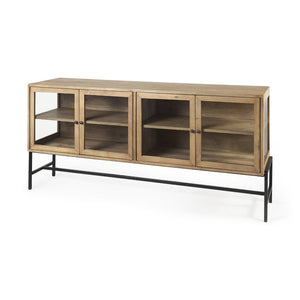 Mercana Arelius Sideboard with Glass Cabinet Doors - Stylish Storage Solution for Modern Living Spaces Light Brown Wood | Black Metal 69227