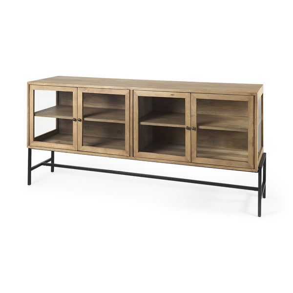 Mercana Arelius Sideboard with Glass Cabinet Doors - Stylish Storage Solution for Modern Living Spaces Light Brown Wood | Black Metal 69227
