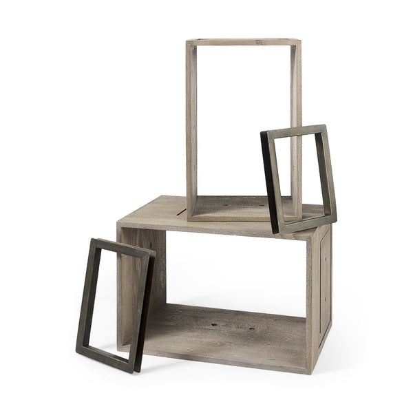 Mercana Simul Modular Shelving Unit Set of 2 - Stylish Mango Wood Design for Versatile Home Display Solutions 69229