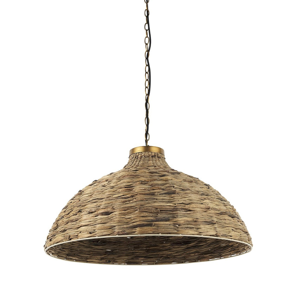 Mercana Campanile Tropical-Inspired Chandelier with Hand-Woven Shade and Brushed Gold Accents for Elegance 69242