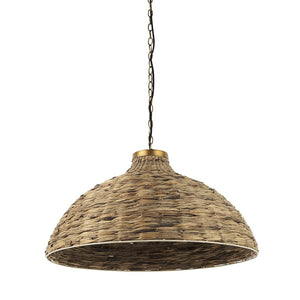Mercana Campanile Tropical-Inspired Chandelier with Hand-Woven Shade and Brushed Gold Accents for Elegance 69242
