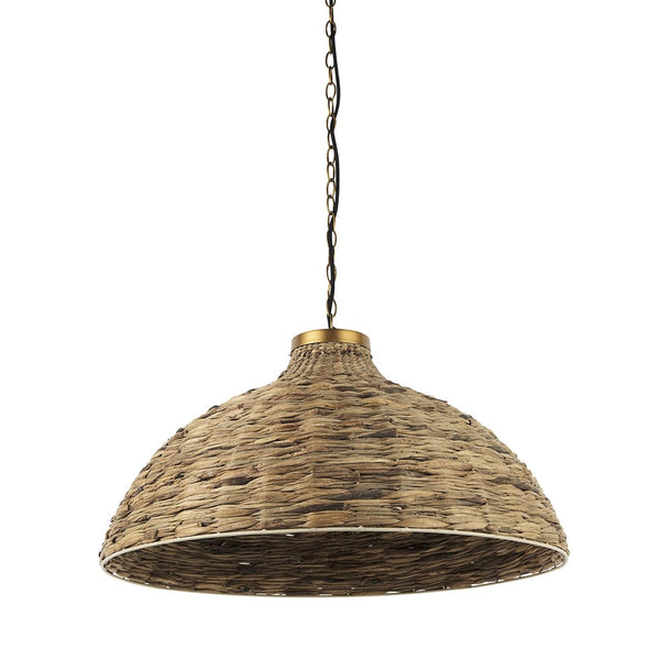 Mercana Campanile Tropical-Inspired Chandelier with Hand-Woven Shade and Brushed Gold Accents for Elegance 69242