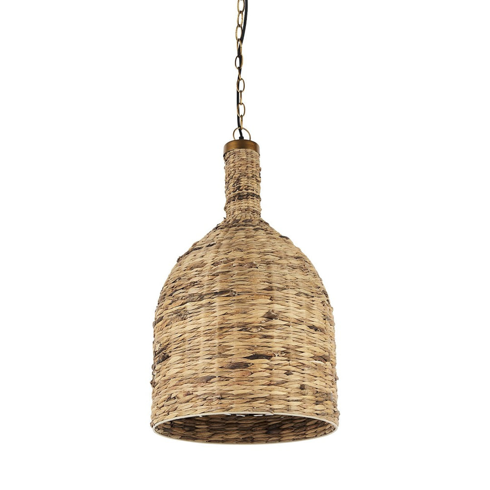 Mercana Campanile Pendant Light - Tropical Whicker Dome with Brushed Gold Accents for Elegant Illumination 69244