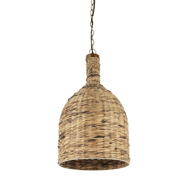 Mercana Campanile Pendant Light - Tropical Whicker Dome with Brushed Gold Accents for Elegant Illumination 69244