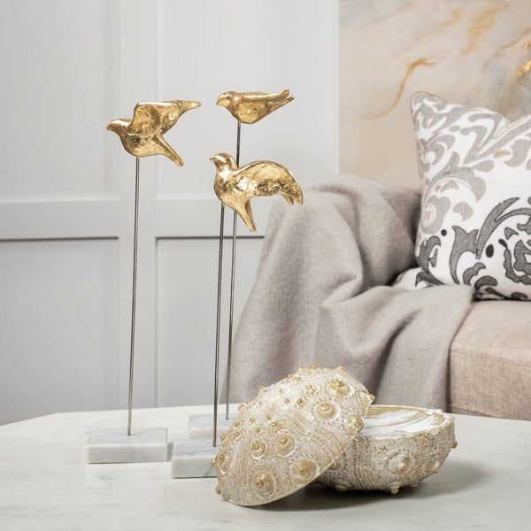 Mercana Aya Decorative Birds Trio - Elegant Metallic Accents for Glam, Coastal, and Luxe Home Interiors 68930