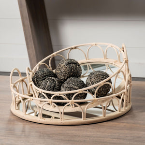Mercana Leona Elegant Woven Mirrored Base Nesting Trays for Stylish Serving and Organizing in Any Space 68994