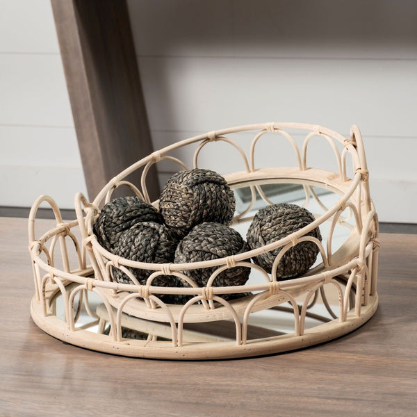 Mercana Leona Elegant Woven Mirrored Base Nesting Trays for Stylish Serving and Organizing in Any Space 68994