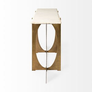 Mercana Reinhold Luxe Console Table: Stunning White Marble Top with Sculptural Gold Metal Base for Elegance White Marble | Gold Metal 68660-AB