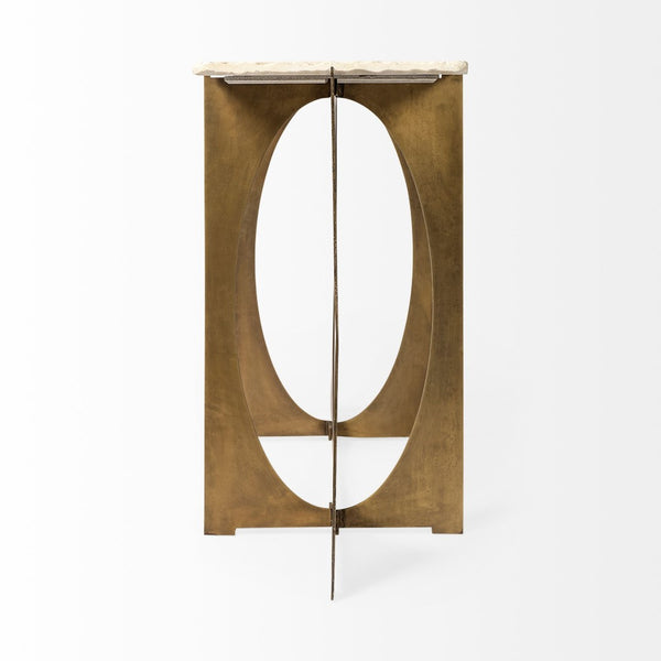 Mercana Reinhold Luxe Console Table: Stunning White Marble Top with Sculptural Gold Metal Base for Elegance White Marble | Gold Metal 68660-AB