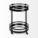 Mercana Ada Round Shape Black Metal Frame Two-Tier w/Glass Shelf Bar Cart 68734