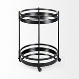 Mercana Ada Round Shape Black Metal Frame Two-Tier w/Glass Shelf Bar Cart 68734