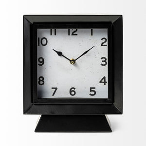 Mercana Ralph Modern Industrial Square Table Clock for Stylish Home Décor – Easy to Read, Durable Design Black Metal | Square 68736
