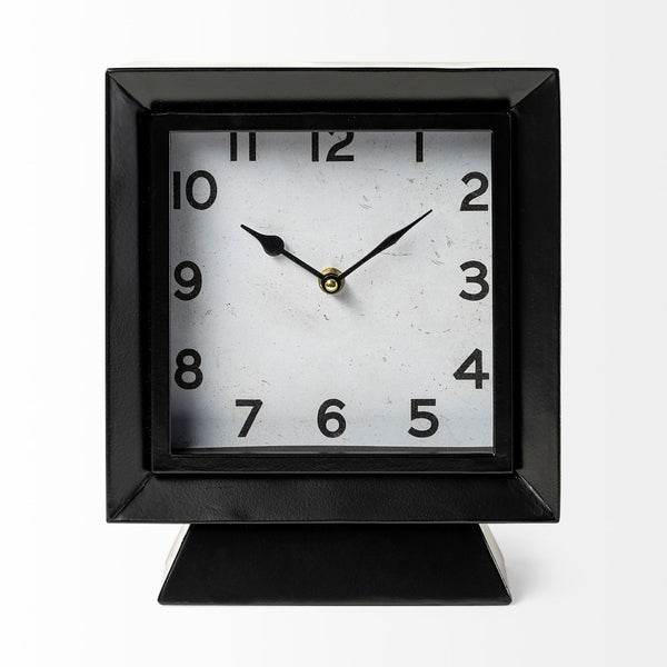 Mercana Ralph Modern Industrial Square Table Clock for Stylish Home Décor – Easy to Read, Durable Design Black Metal | Square 68736