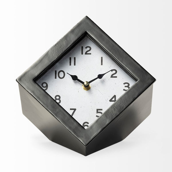 Mercana Ralph Modern Industrial Square Table Clock for Stylish Home Décor – Easy to Read, Durable Design Black Metal | Cube 68737