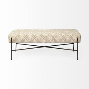 Mercana Avery Upholstered Accent Bench with Antique Metal Base – Stylish Entryway & Living Room Seating Off-White Fabric | Nickel Metal 68742