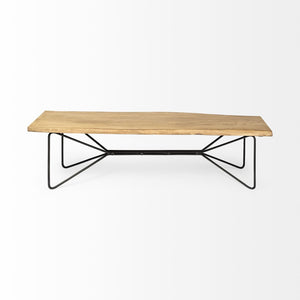 Mercana Papillion III 66" Solid Acacia Wood Dining Bench with Sculptural Iron Base for Stylish Seating Solutions Blonde Wood | Black Metal 68754-AB