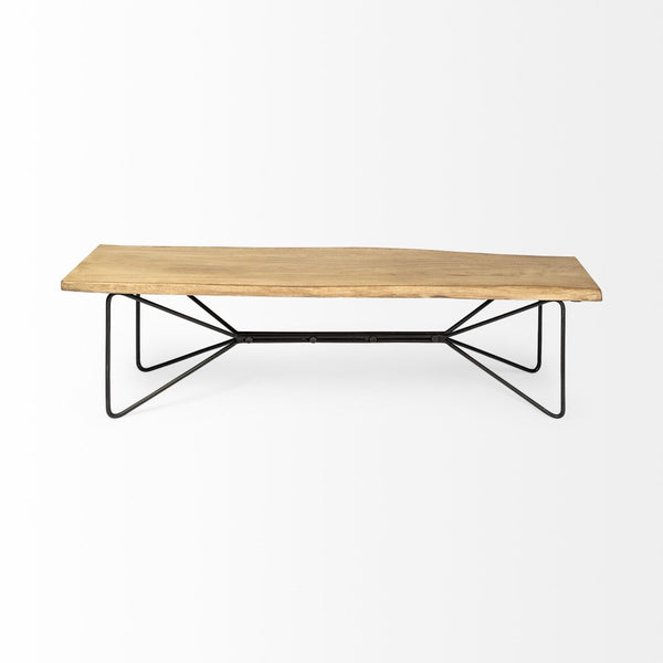 Mercana Papillion III 66" Solid Acacia Wood Dining Bench with Sculptural Iron Base for Stylish Seating Solutions Blonde Wood | Black Metal 68754-AB