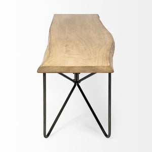 Mercana Papillion III 66" Solid Acacia Wood Dining Bench with Sculptural Iron Base for Stylish Seating Solutions Blonde Wood | Black Metal 68754-AB