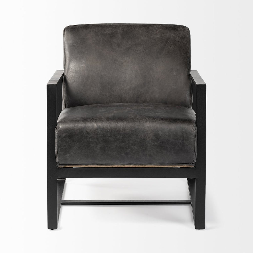 Mercana Stamford Accent Chair - Genuine Leather Comfort with Wood Back & Sturdy Metal Frame for Modern Style 68759