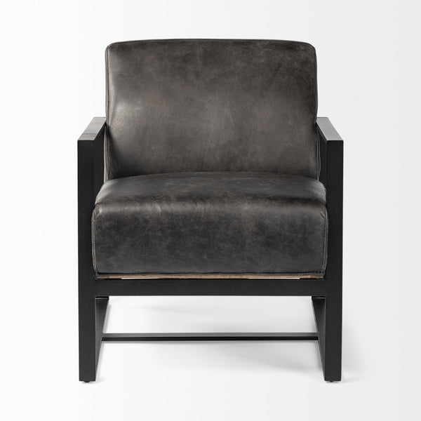 Mercana Stamford Accent Chair - Genuine Leather Comfort with Wood Back & Sturdy Metal Frame for Modern Style 68759