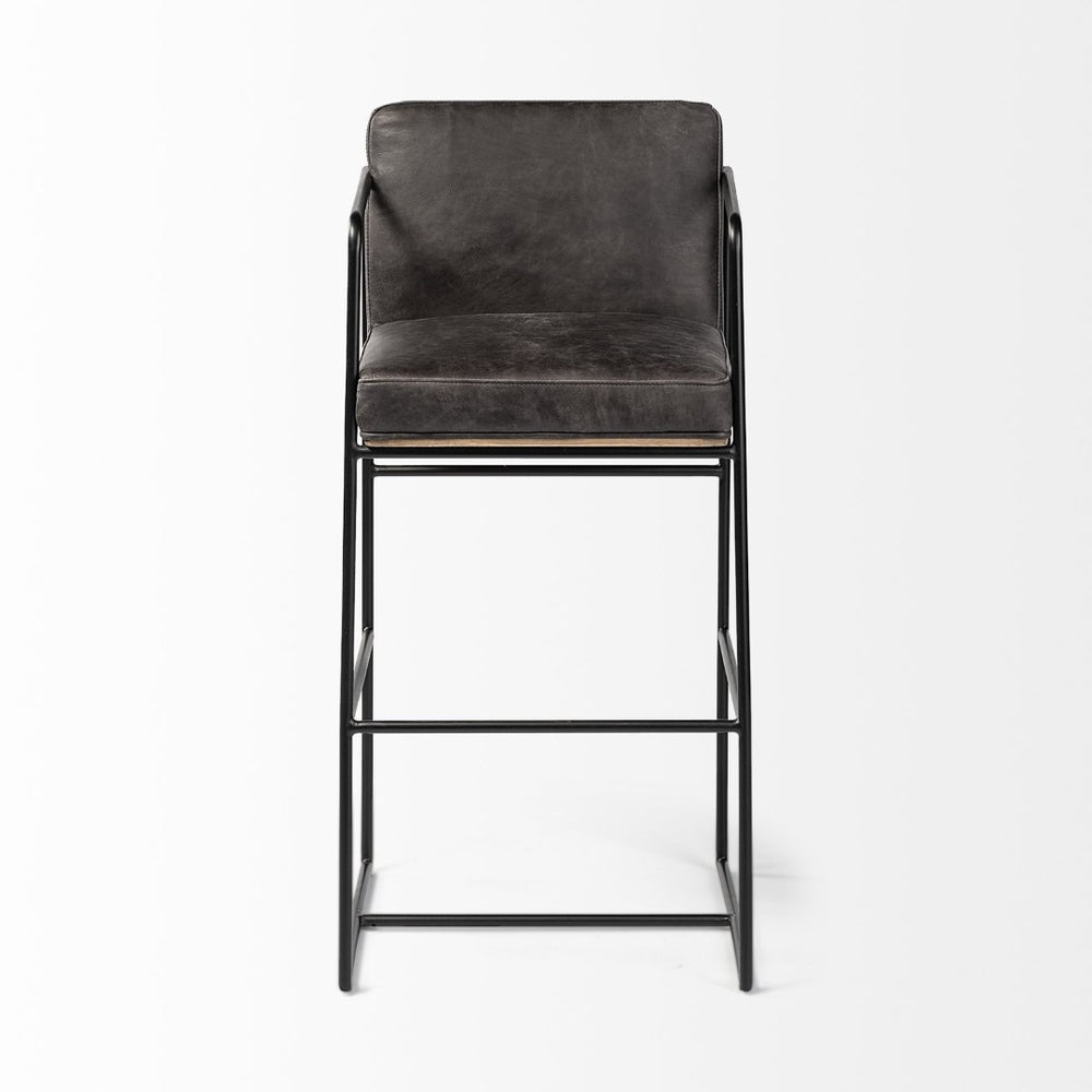 Mercana Stamford 40" Total Height Contemporary Leather Seat Stool with Warm Wood Back and Sturdy Frame 68761