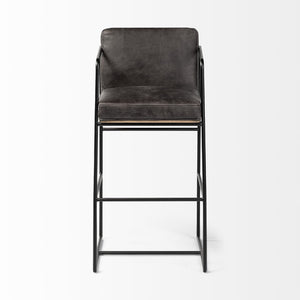 Mercana Stamford 40" Total Height Contemporary Leather Seat Stool with Warm Wood Back and Sturdy Frame 68761