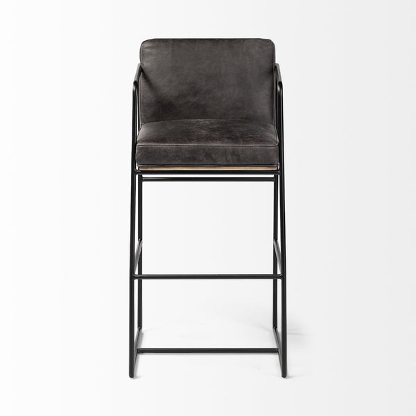 Mercana Stamford 40" Total Height Contemporary Leather Seat Stool with Warm Wood Back and Sturdy Frame 68761