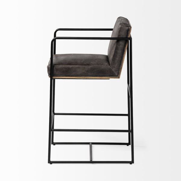 Mercana Stamford 36” Stool - Modern Leather Seat with Warm Wood Back & Sturdy Metal Frame for Stylish Spaces 68763