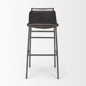 Mercana Kavalan Modern Industrial Counter Stool with Genuine Leather Seat and Durable Sturdy Metal Frame Ebony Leather | Black Metal | Bar 68766