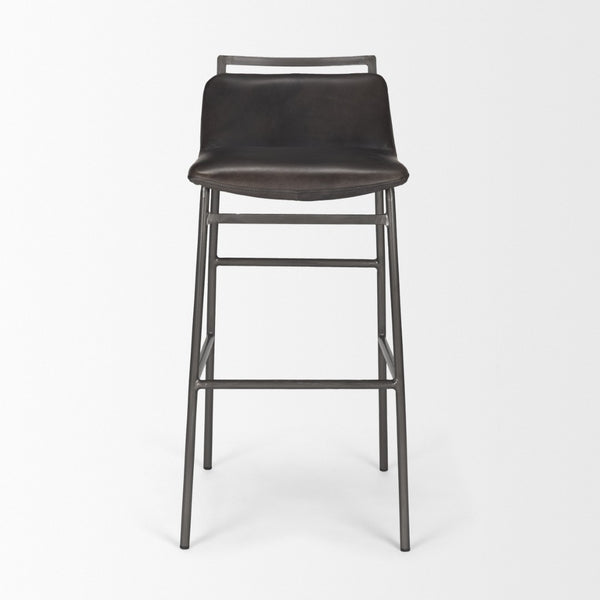 Mercana Kavalan Modern Industrial Counter Stool with Genuine Leather Seat and Durable Sturdy Metal Frame Ebony Leather | Black Metal | Bar 68766