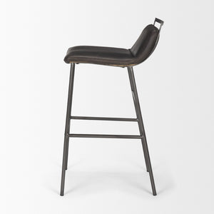 Mercana Kavalan Modern Industrial Counter Stool with Genuine Leather Seat and Durable Sturdy Metal Frame Ebony Leather | Black Metal | Bar 68766