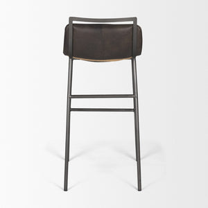 Mercana Kavalan Modern Industrial Counter Stool with Genuine Leather Seat and Durable Sturdy Metal Frame Ebony Leather | Black Metal | Bar 68766