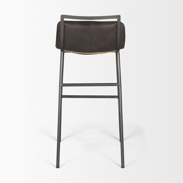 Mercana Kavalan Modern Industrial Counter Stool with Genuine Leather Seat and Durable Sturdy Metal Frame Ebony Leather | Black Metal | Bar 68766