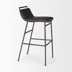 Mercana Kavalan Modern Industrial Counter Stool with Genuine Leather Seat and Durable Sturdy Metal Frame Ebony Leather | Black Metal | Bar 68766