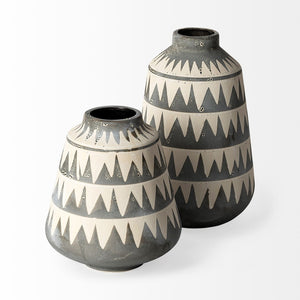 Mercana Delaney Striking Hand-Crafted Ceramic Vase with Triangle Pattern for Modern and Boho Decor Accents 68780