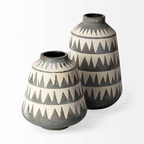 Mercana Delaney Striking Hand-Crafted Ceramic Vase with Triangle Pattern for Modern and Boho Decor Accents 68780