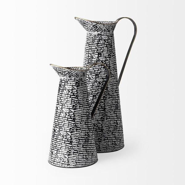 Mercana Colette Small Patterned Vase - Timeless Blend of Classic Charm and Modern Elegance for Any Room Decor Black/White Metal | 20H 68788
