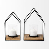 Mercana Leopold Set of Two Black Metal Wooden Base Table Candle Holders 68789