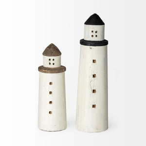 Mercana Abner Coastal Lighthouse - Elegant Wooden Accent for Shelves, Mantels, and Tabletop Decor White Wood | 10H 68794