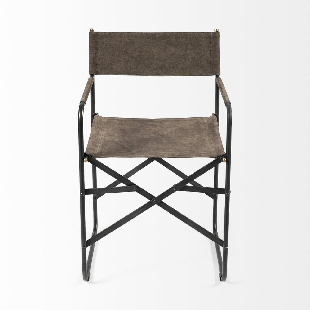Mercana Direttore Industrial Folding Dining Chair with Suede Seat - Rustic Charm for Modern Spaces Brown Seude (Gray Tones) | Black Metal 68796