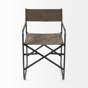 Mercana Direttore Industrial Folding Dining Chair with Suede Seat - Rustic Charm for Modern Spaces Brown Seude (Gray Tones) | Black Metal 68796