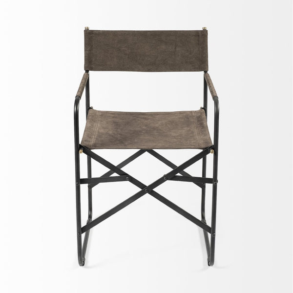 Mercana Direttore Industrial Folding Dining Chair with Suede Seat - Rustic Charm for Modern Spaces Brown Seude (Gray Tones) | Black Metal 68796