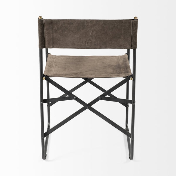 Mercana Direttore Industrial Folding Dining Chair with Suede Seat - Rustic Charm for Modern Spaces Brown Seude (Gray Tones) | Black Metal 68796