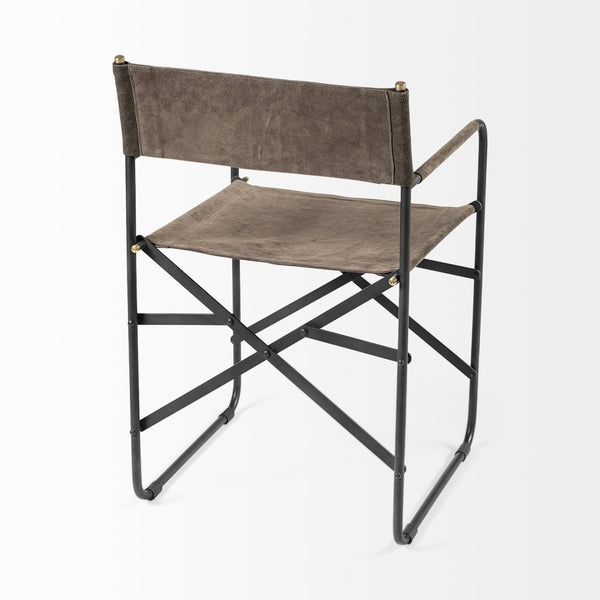 Mercana Direttore Industrial Folding Dining Chair with Suede Seat - Rustic Charm for Modern Spaces Brown Seude (Gray Tones) | Black Metal 68796