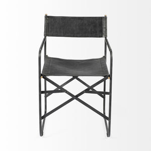 Mercana Direttore Industrial Folding Dining Chair with Suede Seat - Rustic Charm for Modern Spaces Black Leather | Black Metal 68797