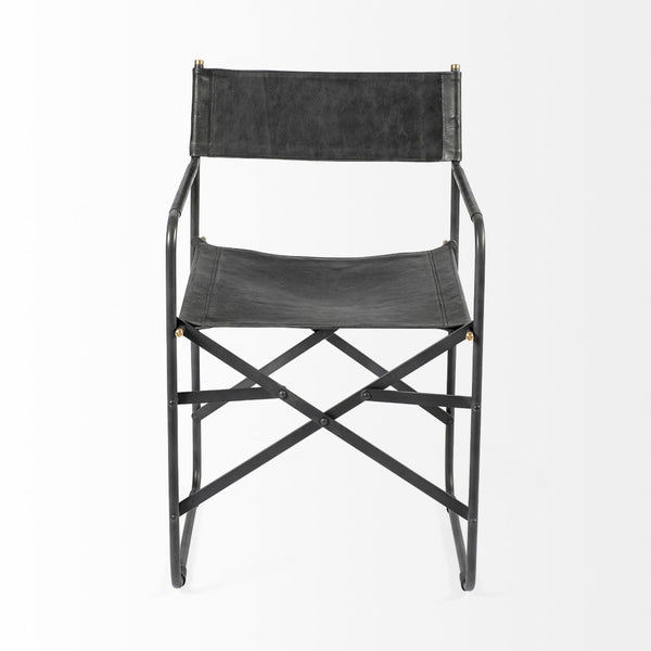 Mercana Direttore Industrial Folding Dining Chair with Suede Seat - Rustic Charm for Modern Spaces Black Leather | Black Metal 68797