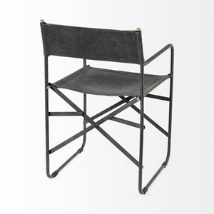 Mercana Direttore Industrial Folding Dining Chair with Suede Seat - Rustic Charm for Modern Spaces Black Leather | Black Metal 68797