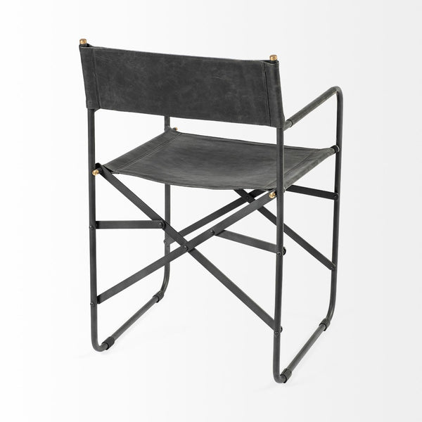 Mercana Direttore Industrial Folding Dining Chair with Suede Seat - Rustic Charm for Modern Spaces Black Leather | Black Metal 68797