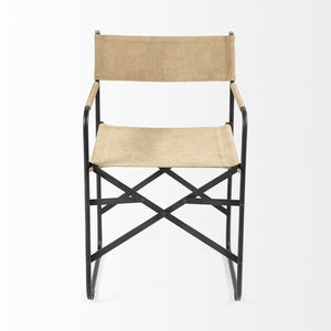 Mercana Direttore Industrial Folding Dining Chair with Suede Seat - Rustic Charm for Modern Spaces Tan Suede | Black Metal 68798