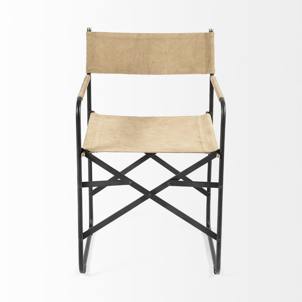 Mercana Direttore Industrial Folding Dining Chair with Suede Seat - Rustic Charm for Modern Spaces Tan Suede | Black Metal 68798